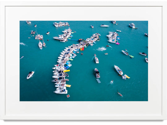 Framed print of a line of boats in Lake Michigan