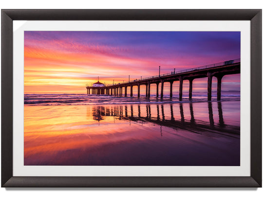 Framed print of a vibrant sunset at the Manhattan Beach Pier
