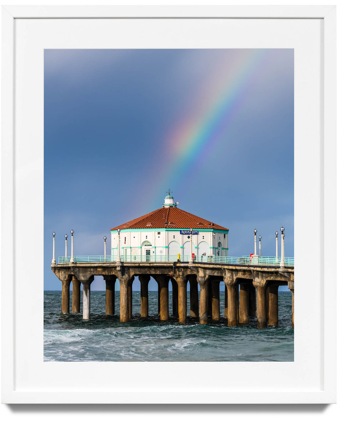 Framed print of a rainbow behind the Manhattan Beach Pier