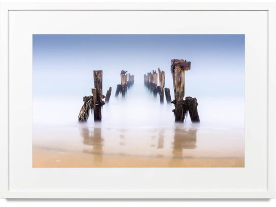Framed print of an old wooden pier in Massachusetts